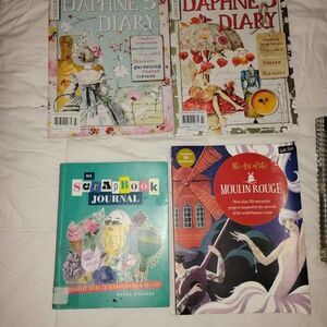 2 Daphne's diary magazines & a scrapbooking book and a moulin rouge book